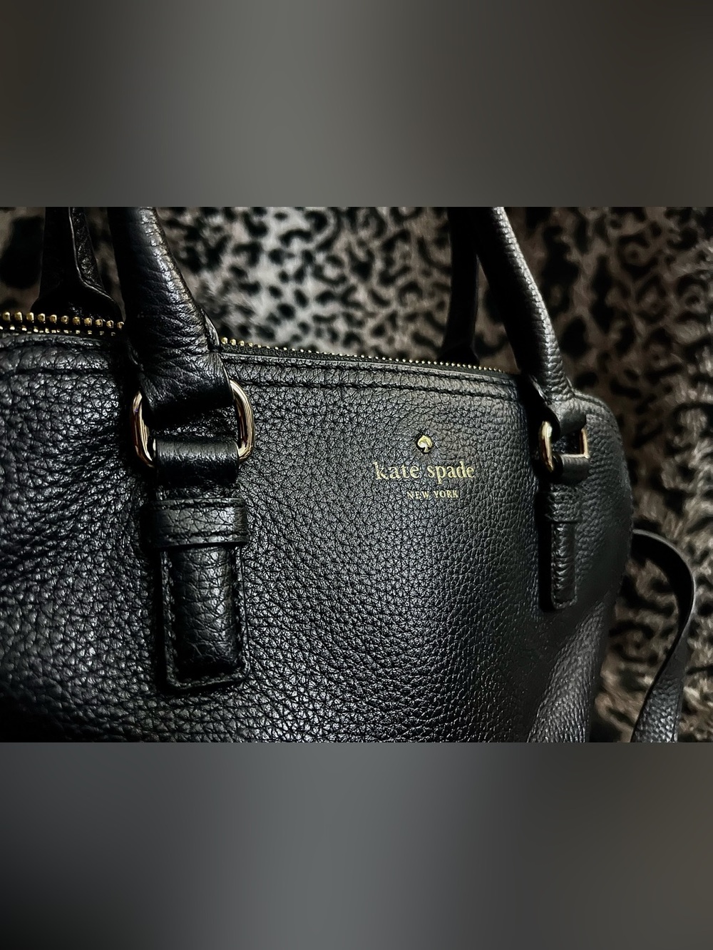 kate spade Black Pebbled Leather Shoulder Tote with Gold Logo